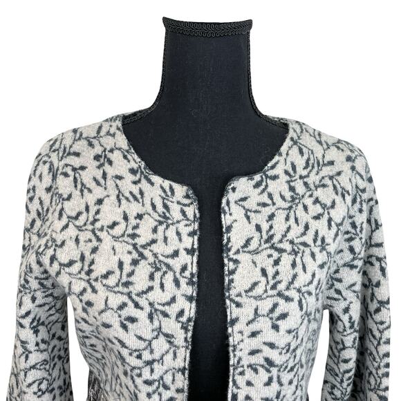 Heather B Gray Black Leaf Print Belted Cardigan Jacket Boho Artsy Flare Sleeve S - Picture 4 of 13